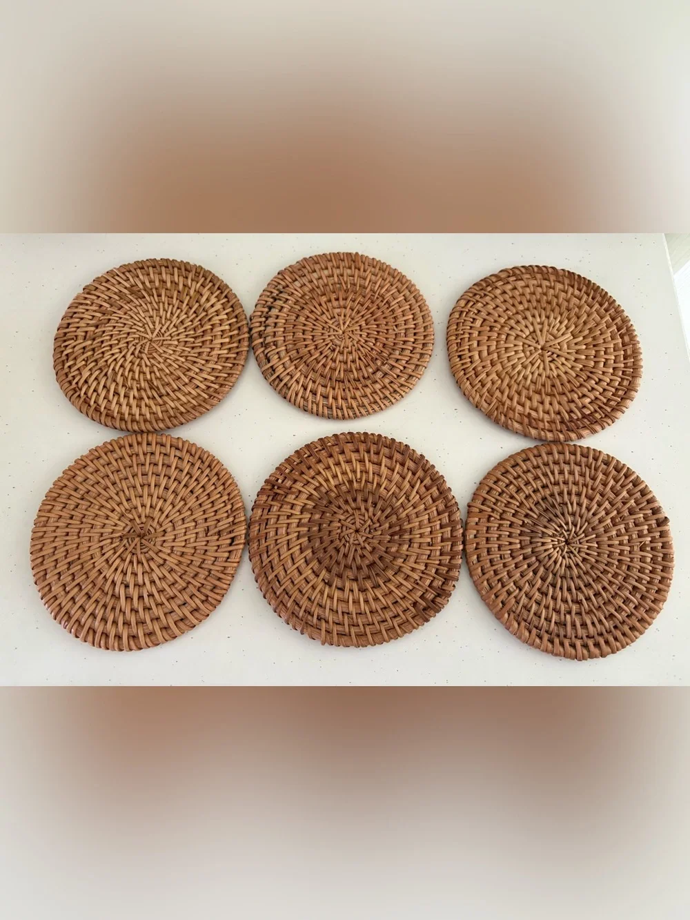 Handwoven Round Rattan Coaster Set - Honey Brown - Picture 3 of 3